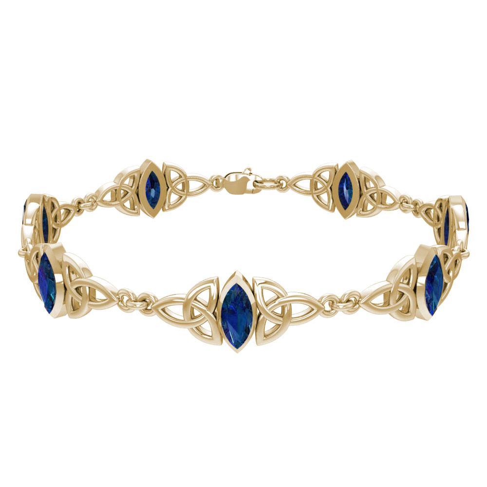 Solid Gold Celtic Trinity Knot with Gemstone Link Bracelet GTBG740