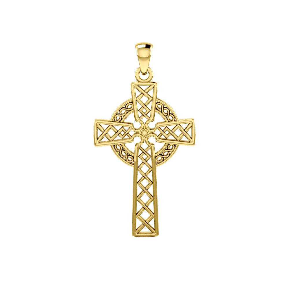 Modern Celtic Cross 14K Yellow Gold Pendant GTP1031