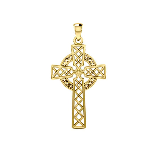 Modern Celtic Cross 14K Yellow Gold Pendant GTP1031