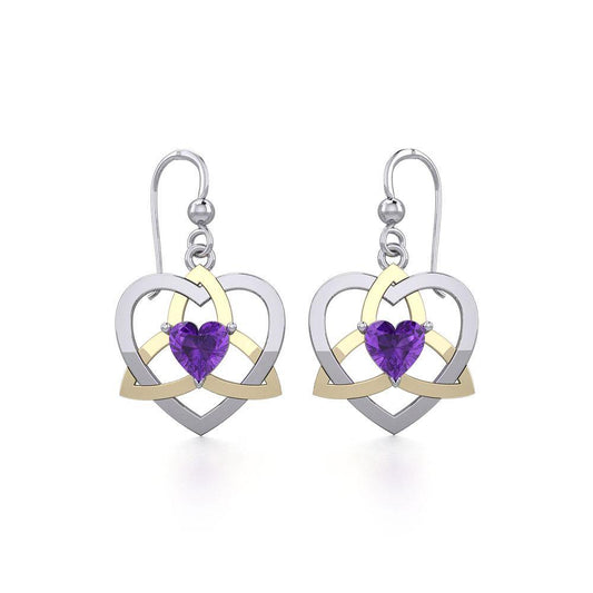 The Celtic Trinity Heart Silver and Gold Earrings with Gemstone MER1788