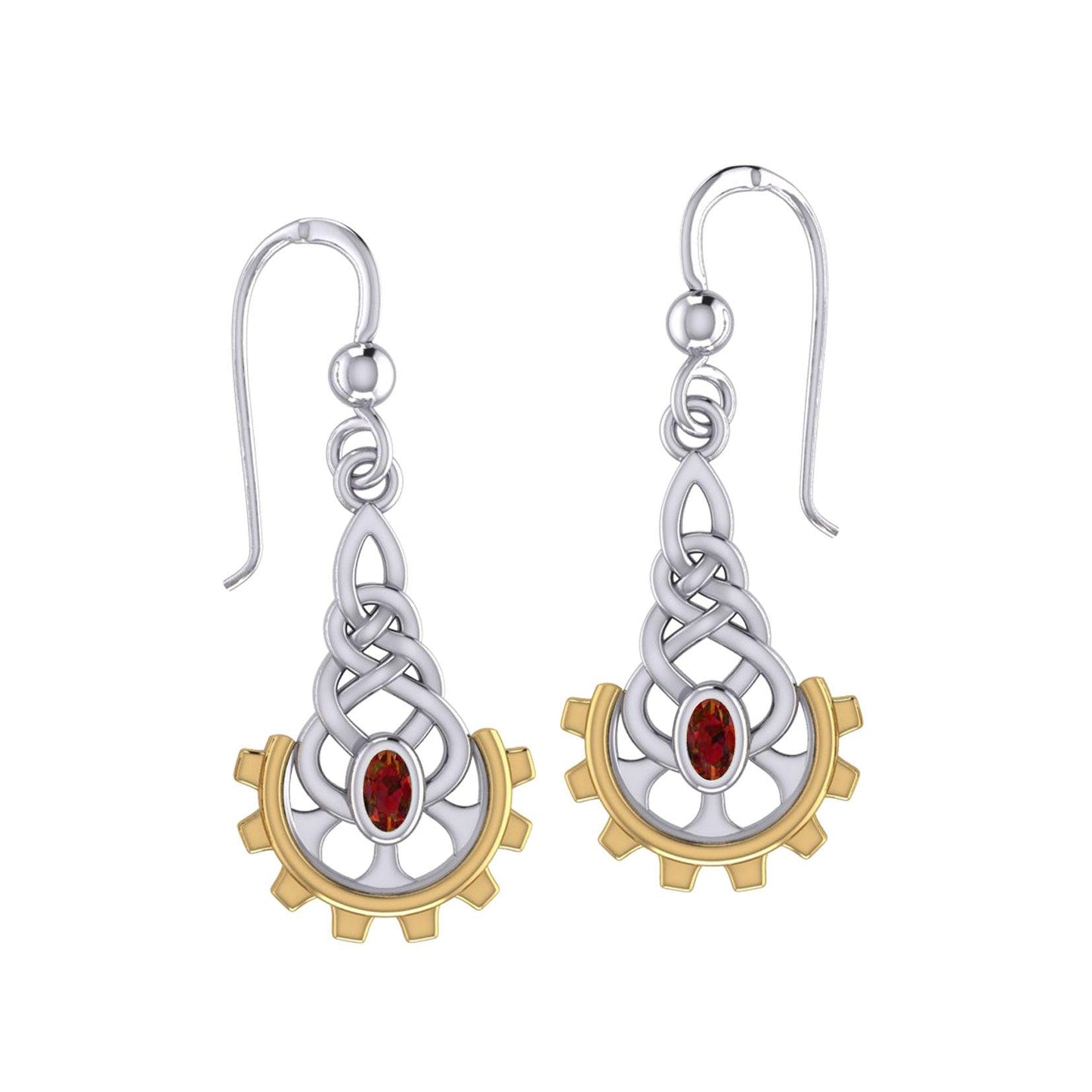 Steampunk Celtic Silver and Gold Accent Earrings with Gemstone MER2116