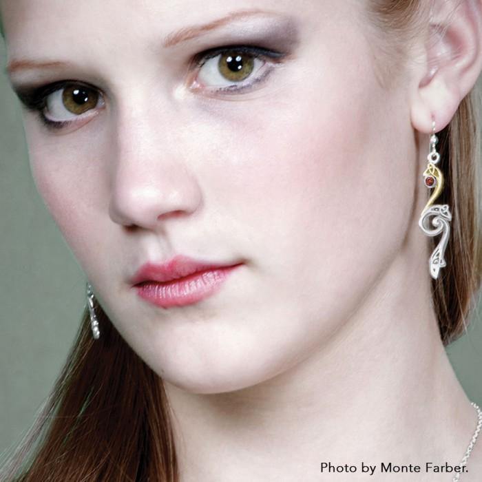 Modern Celtic Triskele Silver and 18K Gold Accent Earrings MER570