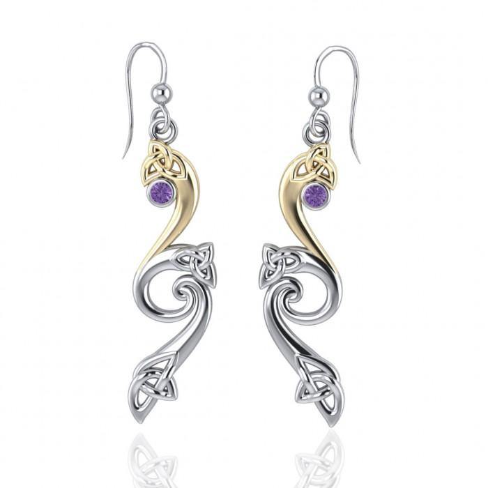 Modern Celtic Triskele Silver and 18K Gold Accent Earrings MER570