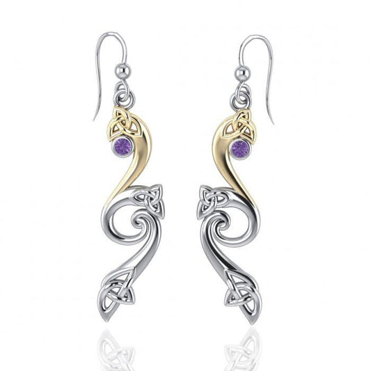 Modern Celtic Triskele Silver and 18K Gold Accent Earrings MER570