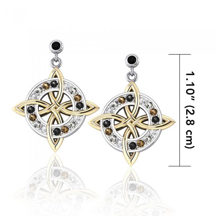 Celtic Quaternary Knot Silver and Gold Earrings MER702
