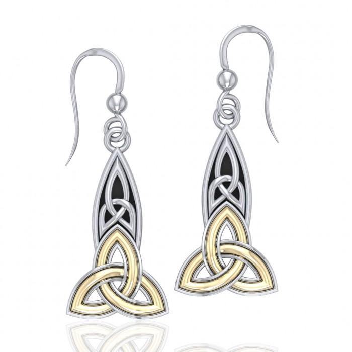 The truth in the Holy Trinity ~ Celtic Knotwork Trinity Dangle Earrings Sterling Silver with 18k Gold accent MER707