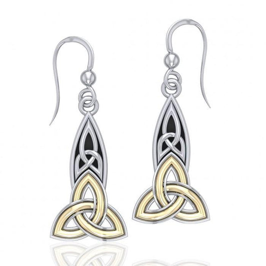 The truth in the Holy Trinity ~ Celtic Knotwork Trinity Dangle Earrings Sterling Silver with 18k Gold accent MER707