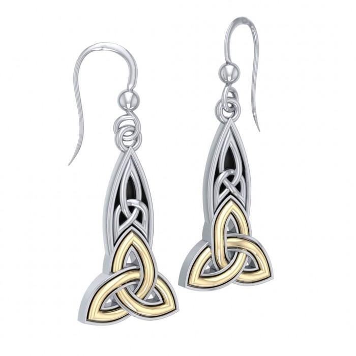 The truth in the Holy Trinity ~ Celtic Knotwork Trinity Dangle Earrings Sterling Silver with 18k Gold accent MER707