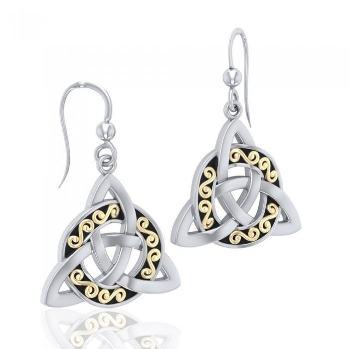 Celtic Knotwork Trinity Sterling Silver Hook Earrings with 18k Gold accent MER708