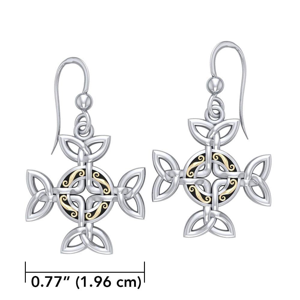 Celtic Knotwork Cross Silver with 18k Gold accent Earrings MER710