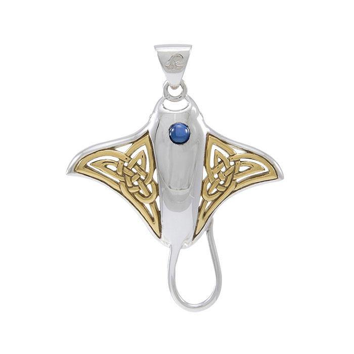 Celtic Manta Ray Sterling Silver and Vermeil Gold Accent Pendant MPD072