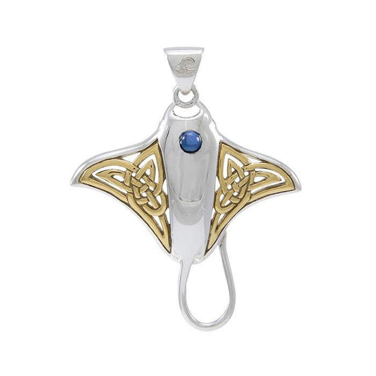 Celtic Manta Ray Sterling Silver and Vermeil Gold Accent Pendant MPD072