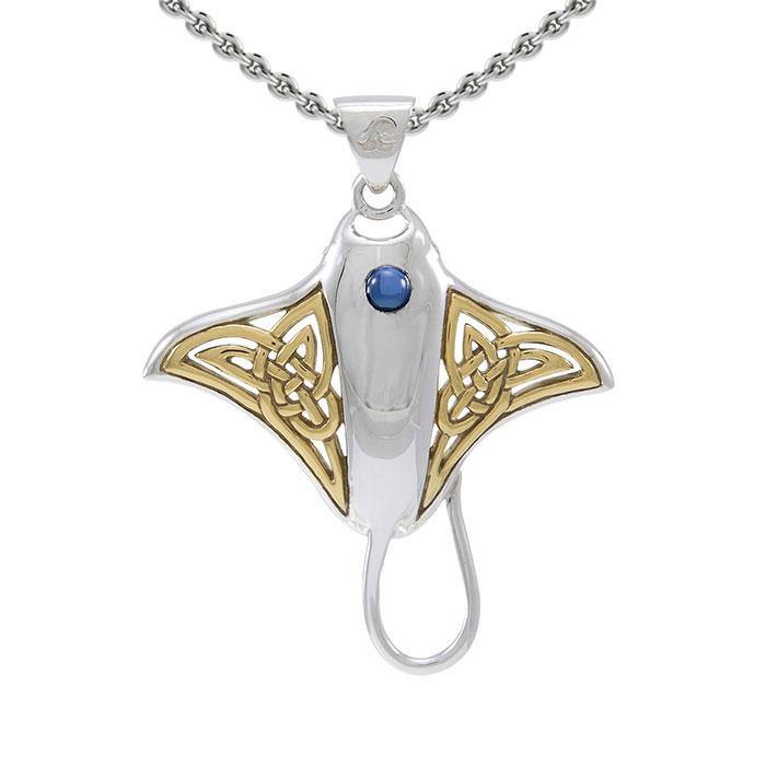 Celtic Manta Ray Sterling Silver and Vermeil Gold Accent Pendant MPD072
