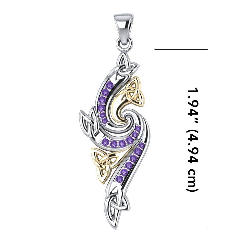 Celtic Knotwork Silver and 14k Gold Accent with Gemstone Pendant MPD1272