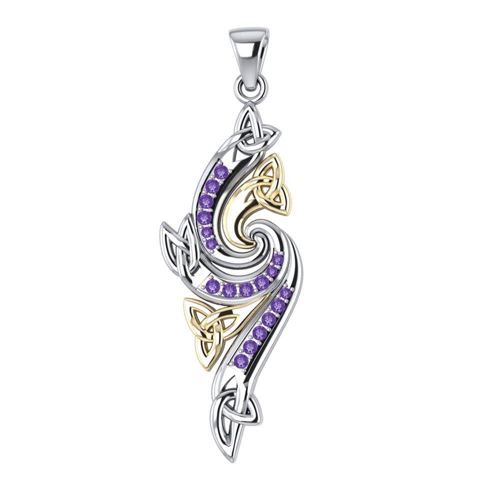 Celtic Knotwork Silver and 14k Gold Accent with Gemstone Pendant MPD1272