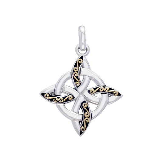 Celtic Four Point Knot silver with 18k gold accents Pendant MPD1807