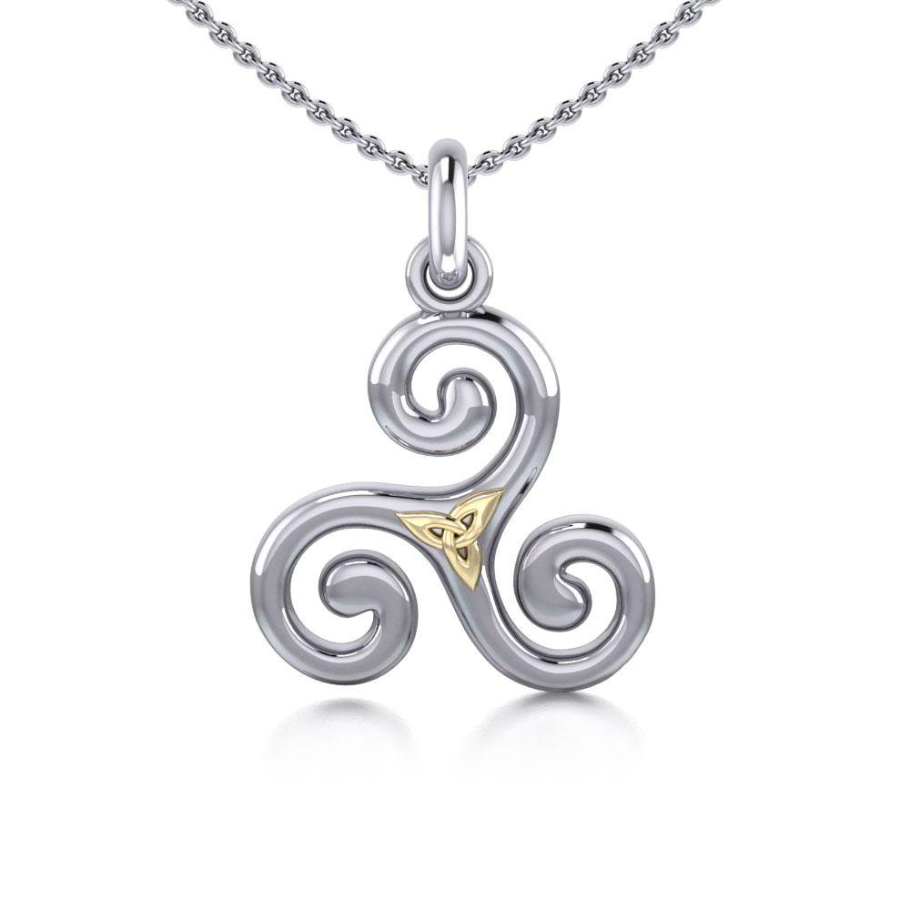 Celtic Triskele Silver & 18k gold accents Pendant MPD1815