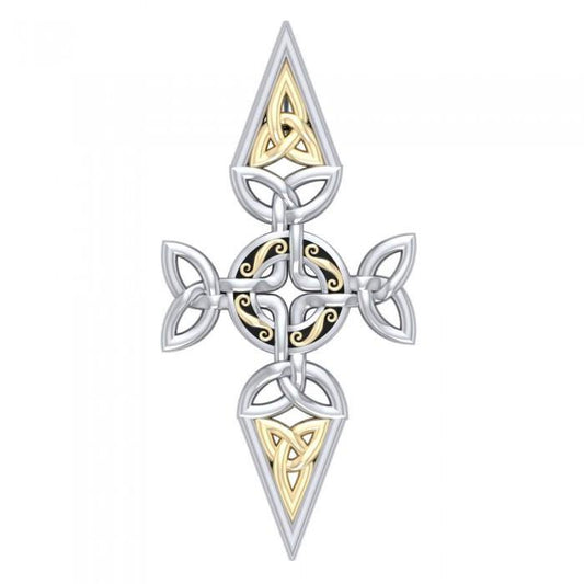 Celtic Trinity Cross Silver & 18K Gold Accent Pendant MPD1820