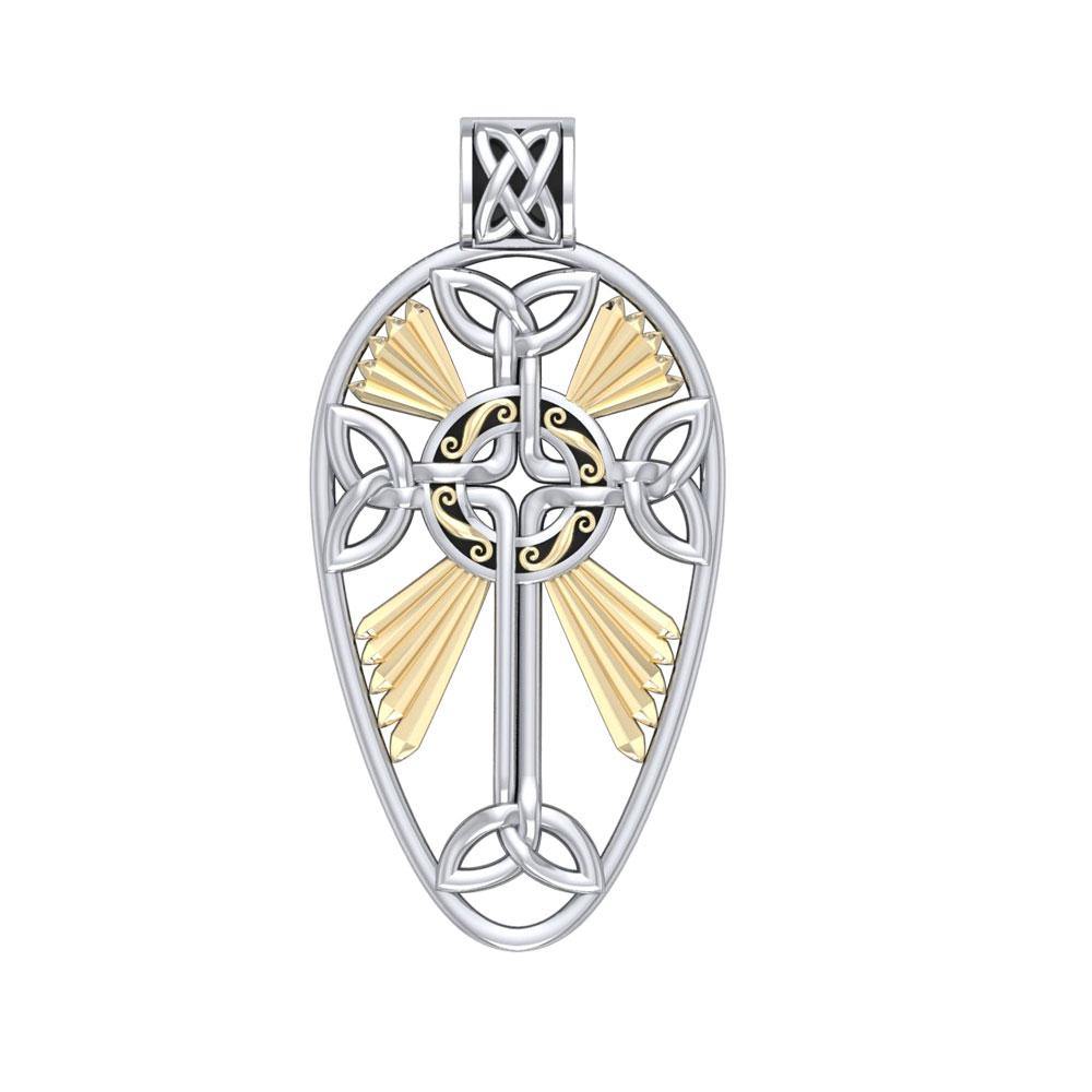 Large Celtic Knotwork Cross Silver and 18K Gold Accent Pendant MPD1821