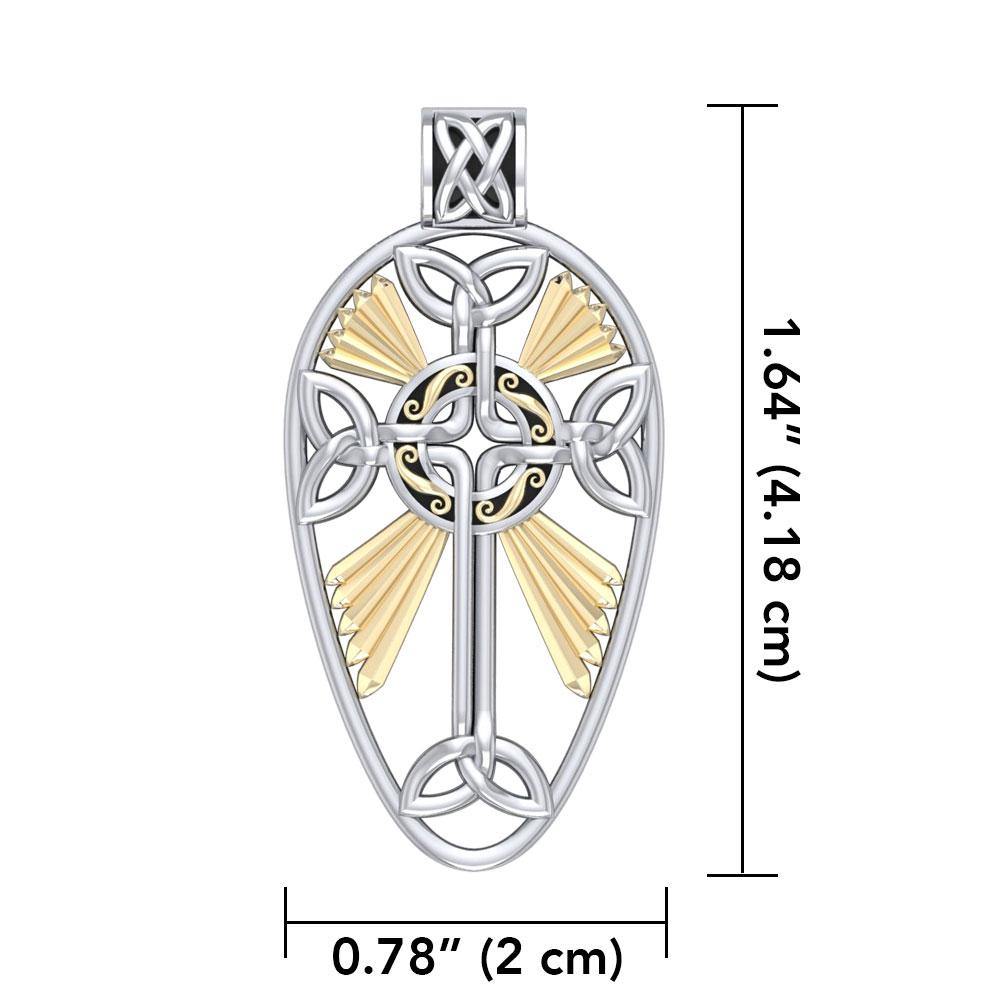 Large Celtic Knotwork Cross Silver and 18K Gold Accent Pendant MPD1821