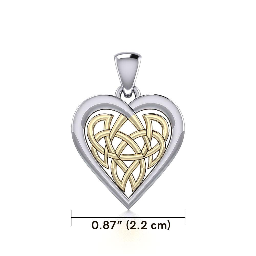 Celtic Knot Heart Sterling Silver and 14K Gold Accent Pendant MPD3015
