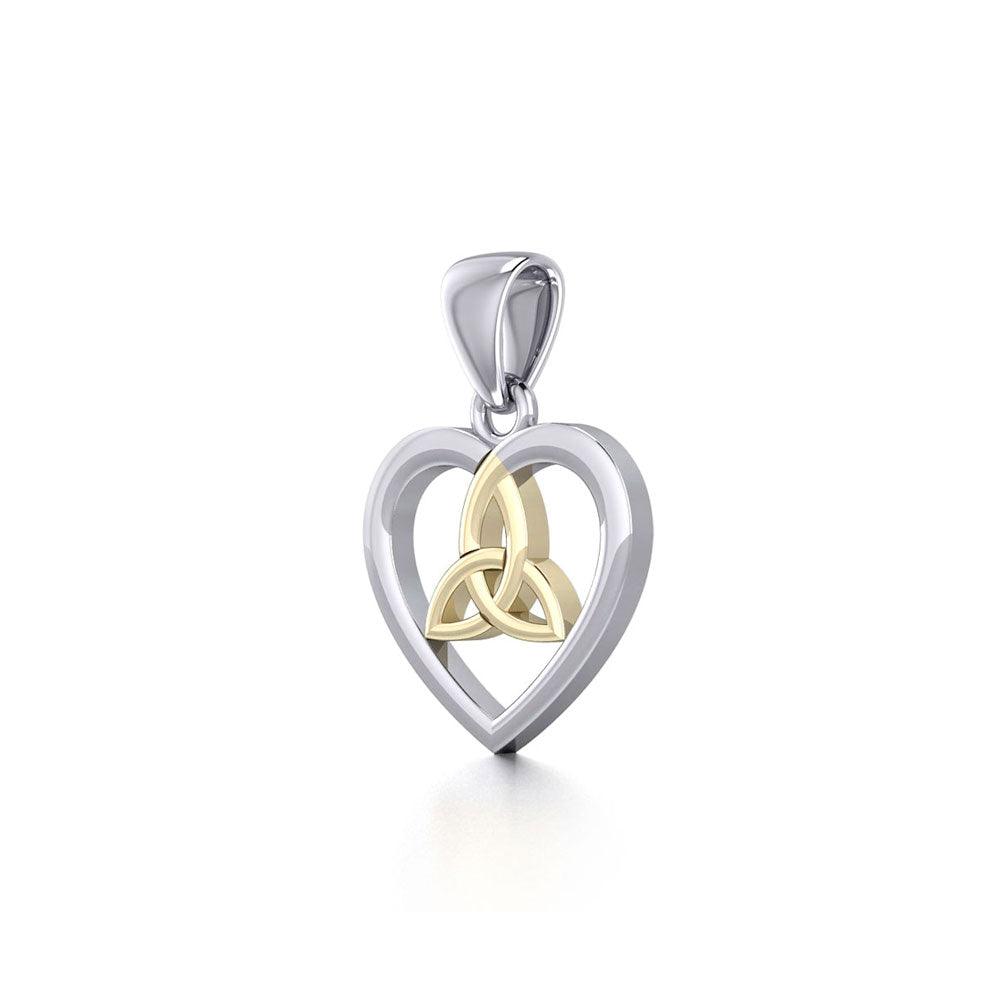 Celtic Trinity Heart Silver and 14K Gold Accent Pendant MPD3562