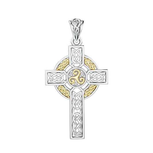 Celtic Cross Sterling Silver with  14K Gold Accent Pendant  MPD3969