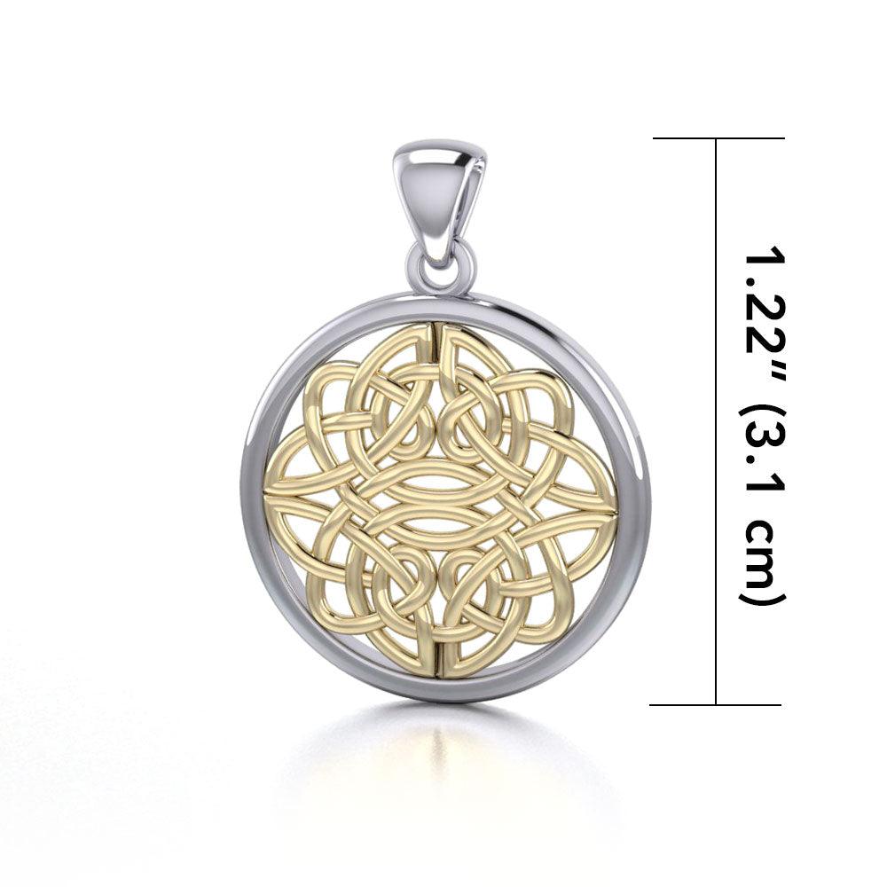 Round Celtic Knotwork Sterling Silver Pendant Jewelry with 14K Gold accent MPD4462