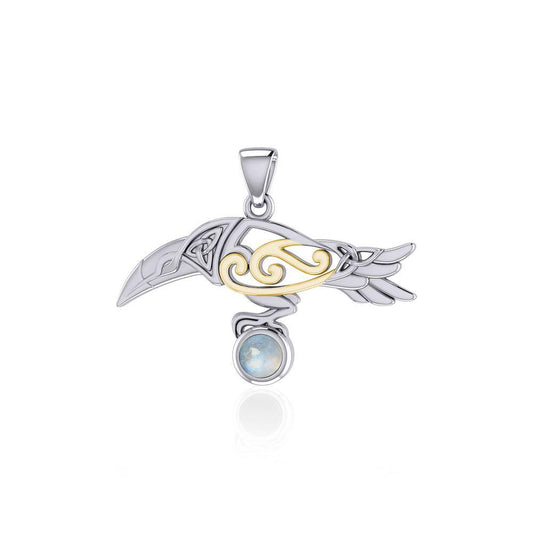 Celtic Spirit Raven with Gemstone Silver and Gold Pendant MPD5252