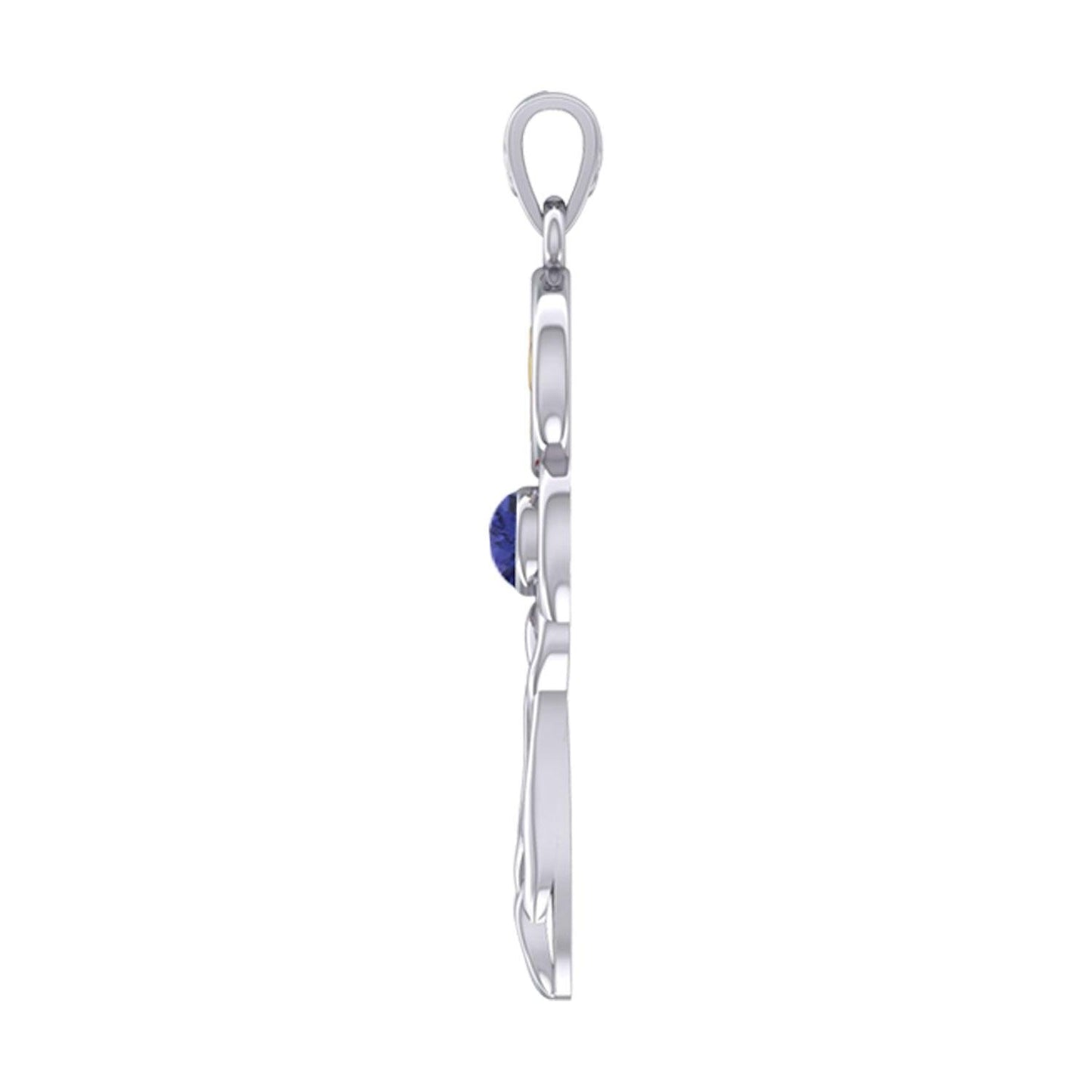 Celtic Goddess Virgo Astrology Zodiac Sign Silver and Gold Accents Pendant with Sapphire MPD5940