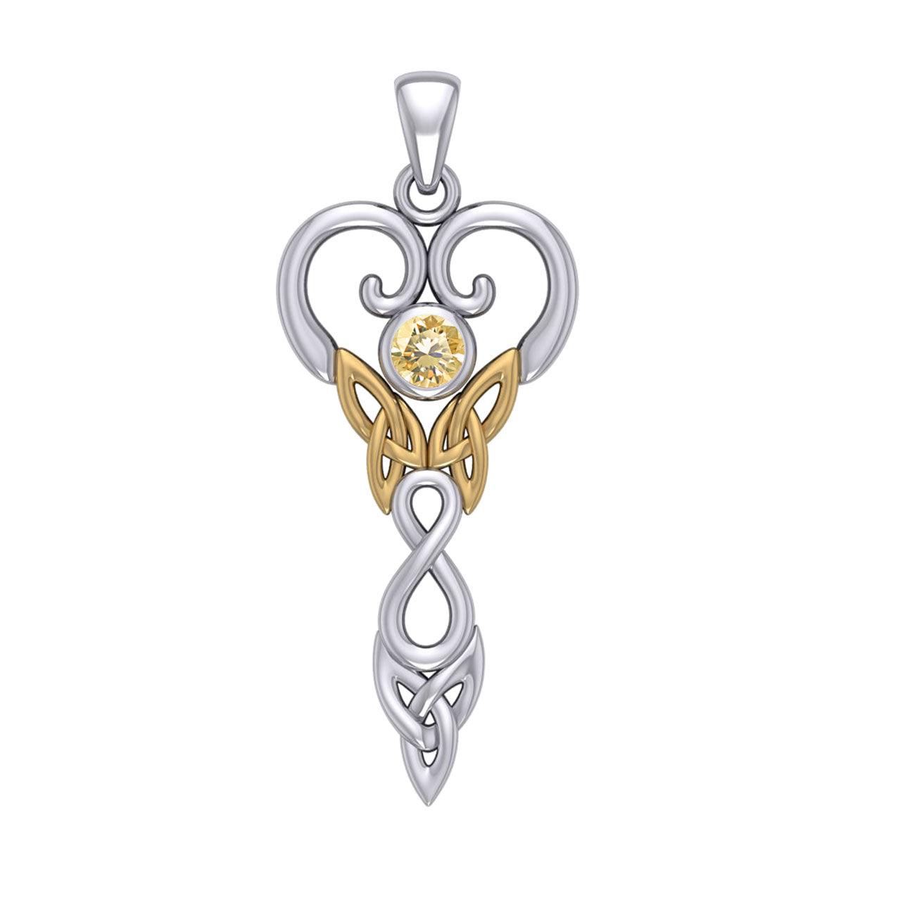 Celtic Infinity Goddess with Birthstone Silver and Gold Accents Pendant MPD5960