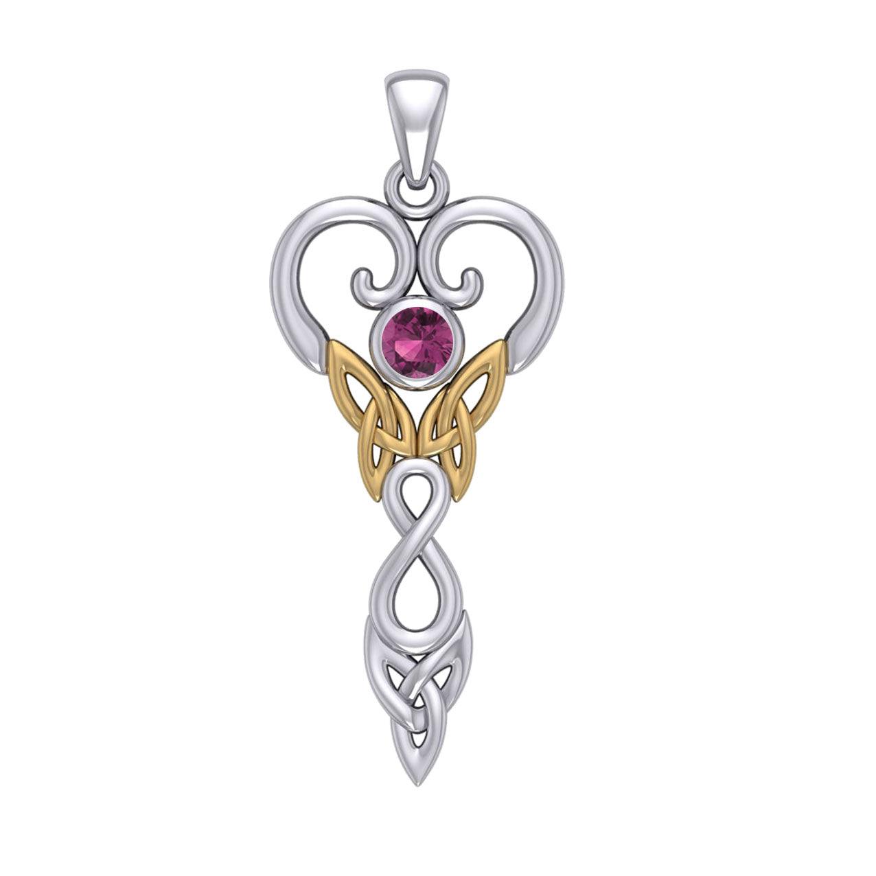 Celtic Infinity Goddess with Birthstone Silver and Gold Accents Pendant MPD5960