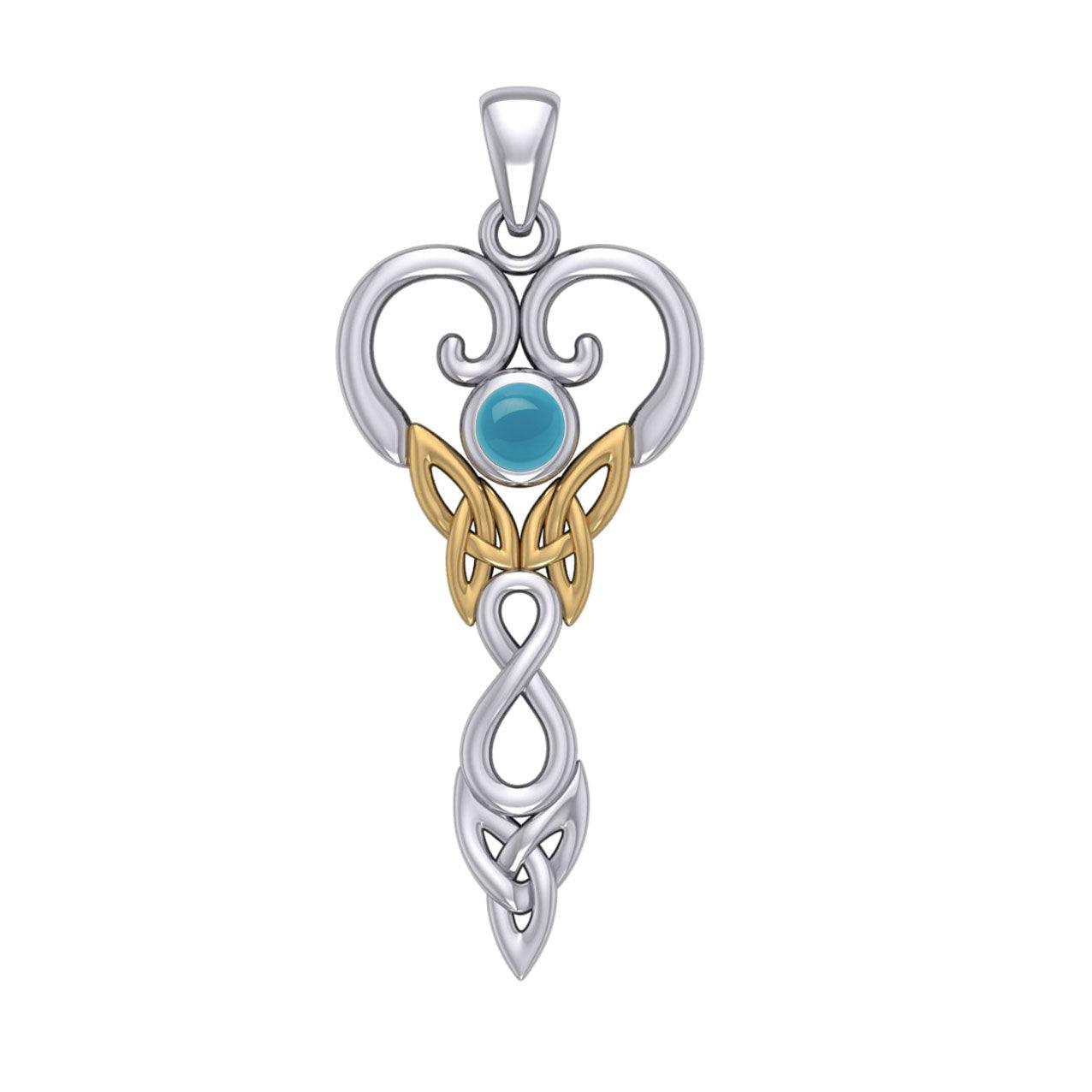 Celtic Infinity Goddess with Birthstone Silver and Gold Accents Pendant MPD5960