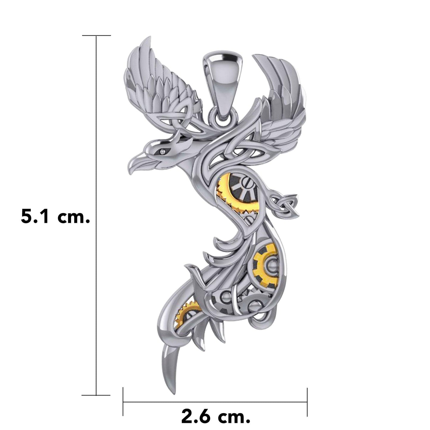 Steampunk Celtic Phoenix Silver and Gold Accent Pendant MPD5999