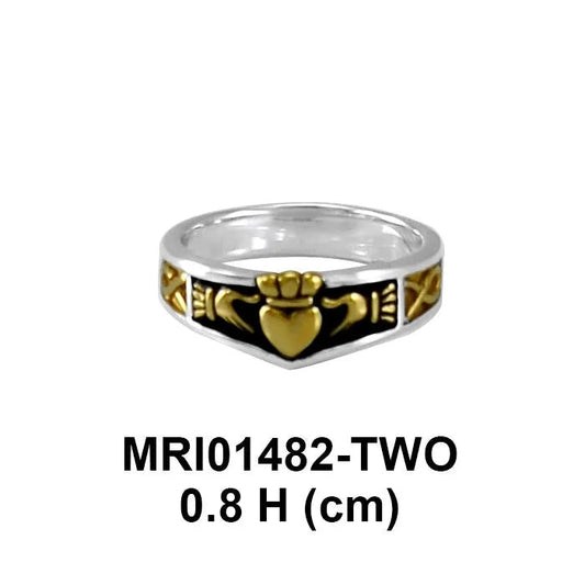 Celtic Claddagh Sterling Silver with 14 Gold Accent Ring MRI1482