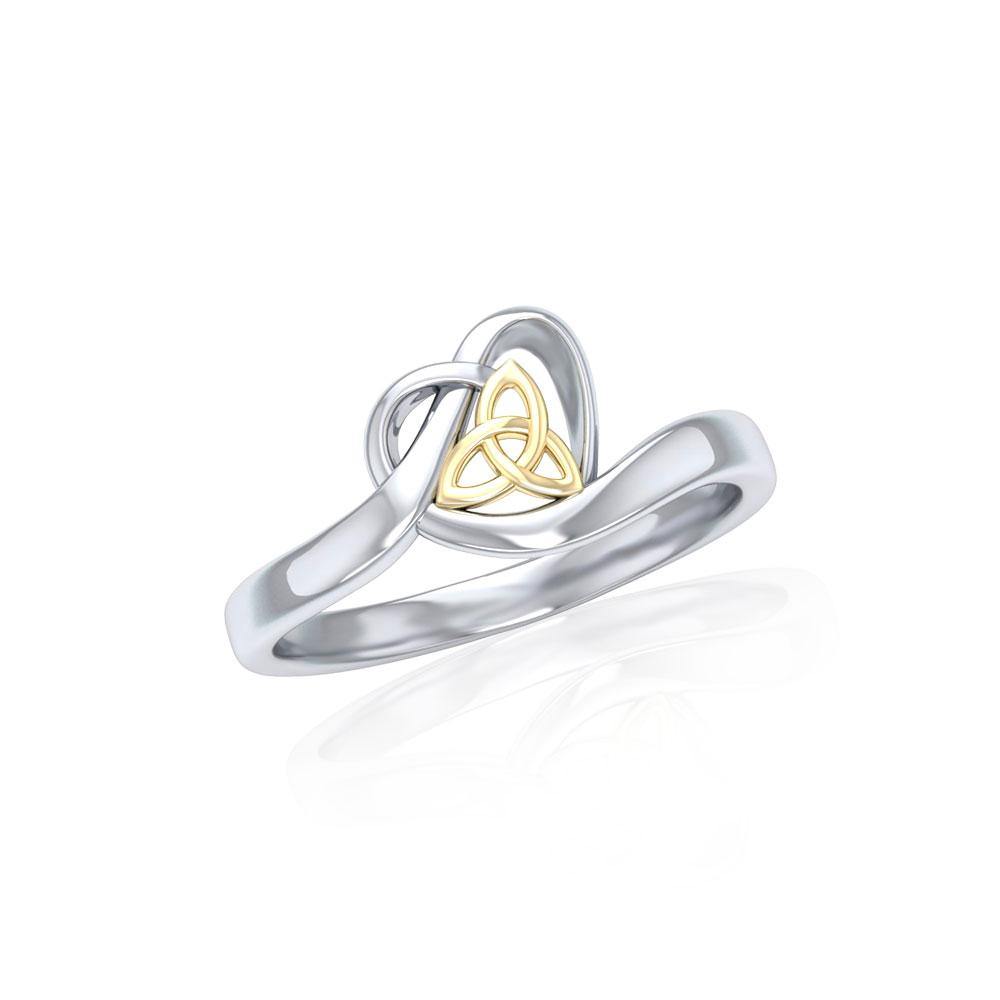 Heart with Celtic Trinity Knot Silver and Gold Ring MRI1785