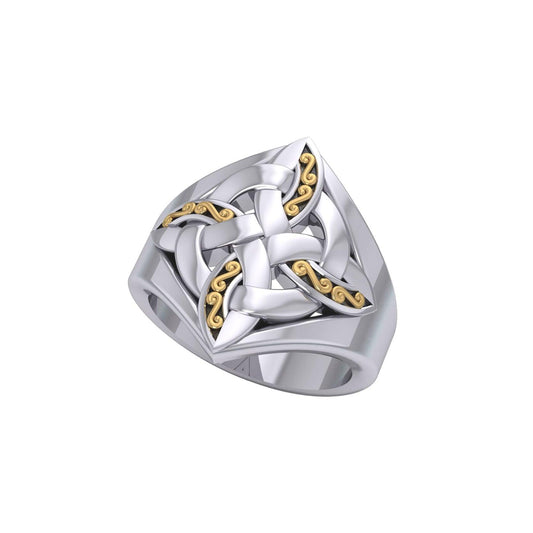 Celtic Four-Point Sterling Silver Ring with 14K Gold accent MRI655