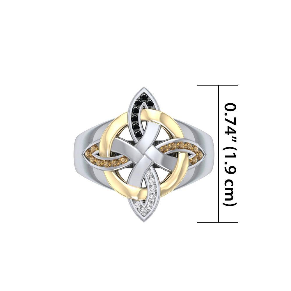 Celtic Four Point Knot Silver & 18k gold accents Ring MRI656