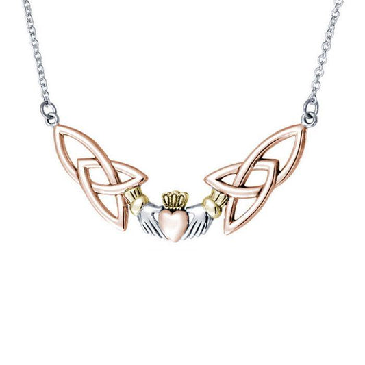 Celtic Claddagh Trinity Knot Three Tone Necklace OTN093