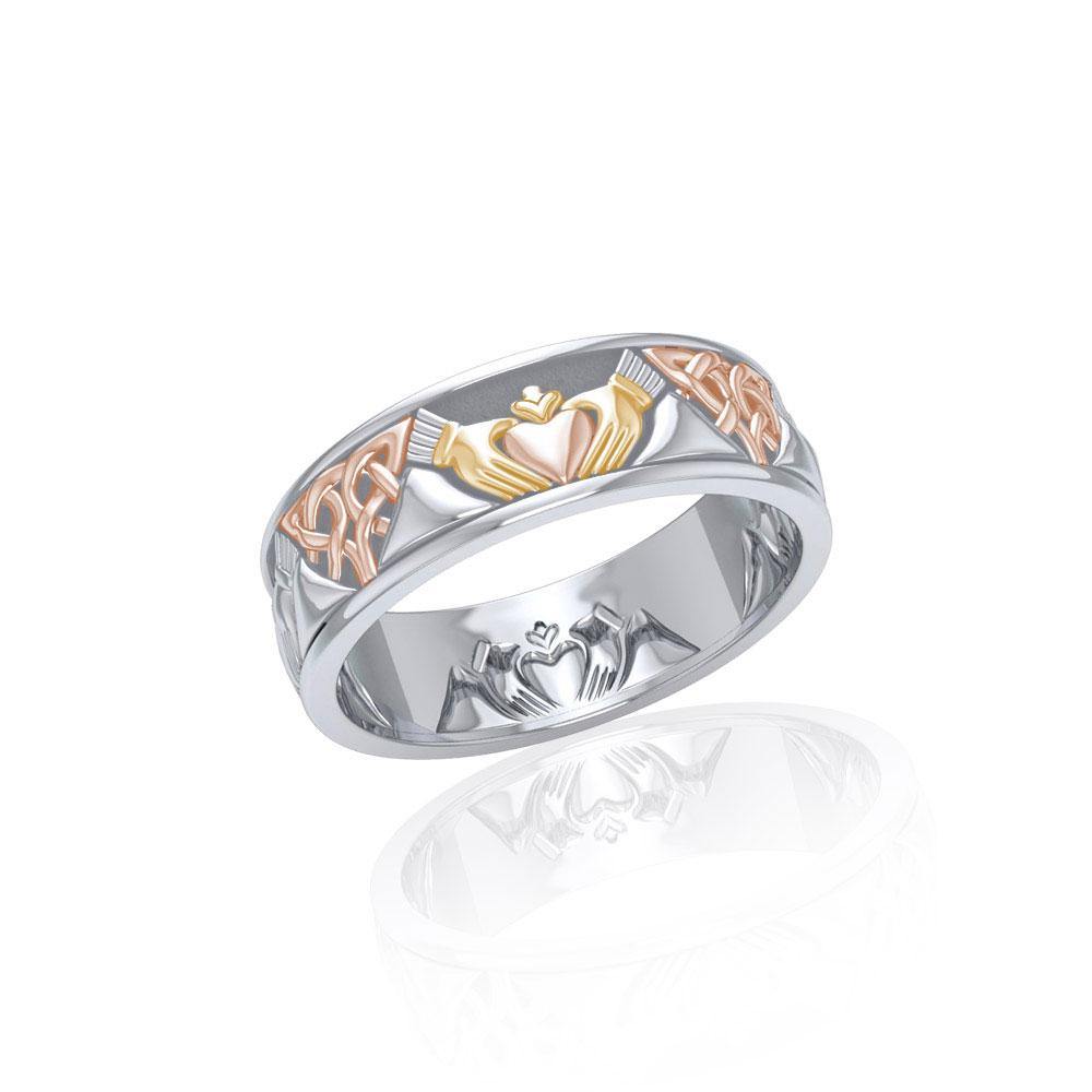Celtic Knotwork Three Tone Claddagh Ring OTR3355