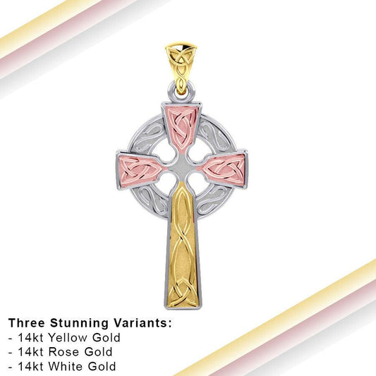 The Celtic Cross Solid 14K White Yellow and Pink Gold pendant RTP037