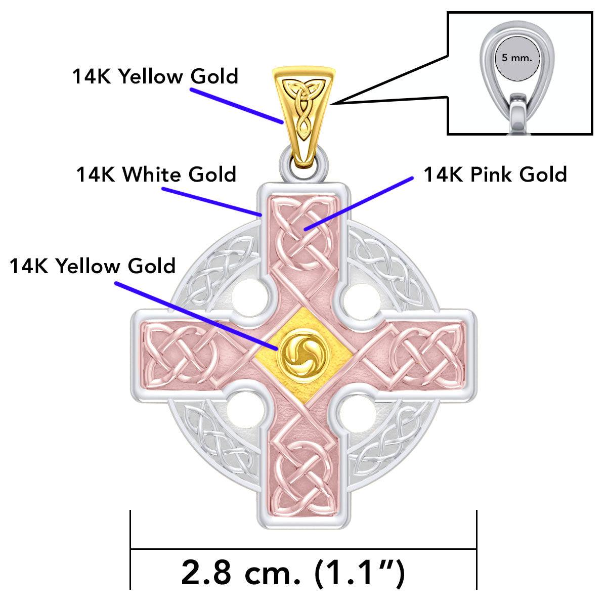 The Celtic Cross Triskele Solid 14K White Yellow and Pink Gold pendant RTP477