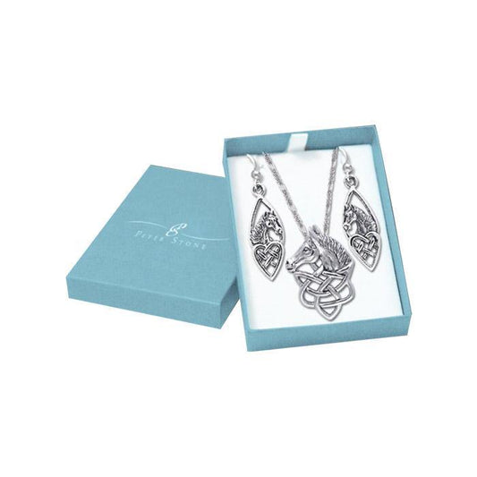 The Irish Noble Horses A Celtic tribute in Sterling Silver Pendant Chain and Earrings Box Set SET063