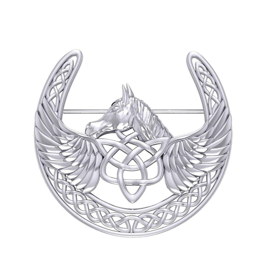 Sterling Silver Celtic Guardian Pegasus Brooch with Angel Wings - Spiritual Protection Jewelry by Peter Stone TBC166