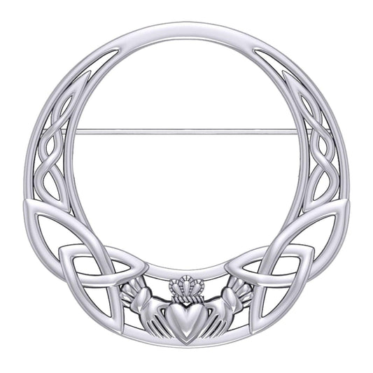 Celtic Claddagh Heritage: Sterling Silver Brooch by Peter Stone Jewelry - Traditional Irish Symbolism TBC168