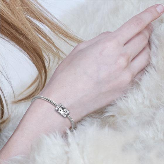 Yin Yang in Circle with Rune Symbol and Celtic Accented Silver Bead TBD370