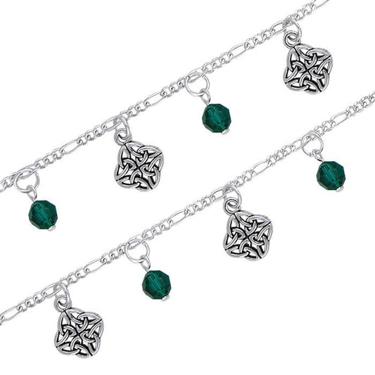 Celtic Knotwork & Emerald Glass Sterling Silver Bracelet TBL035