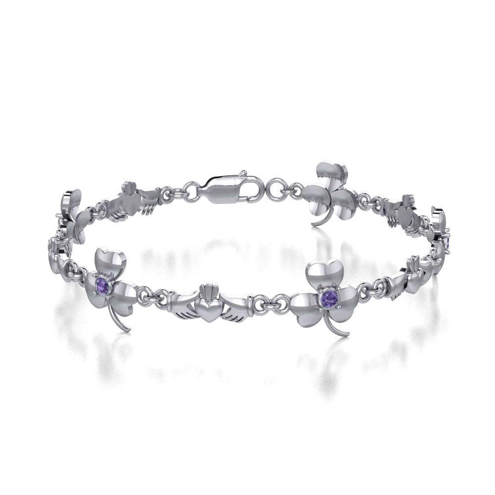 Celtic Irish Claddagh Link  Sterling Silver Bracelet TBL085