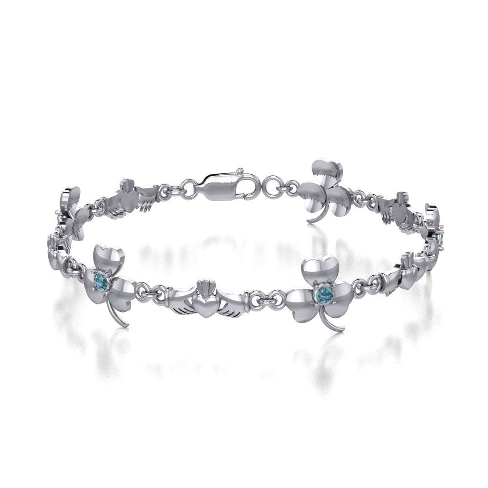 Celtic Irish Claddagh Link  Sterling Silver Bracelet TBL085