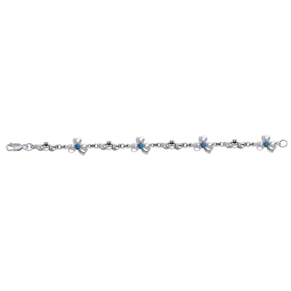 Celtic Irish Claddagh Link  Sterling Silver Bracelet TBL085